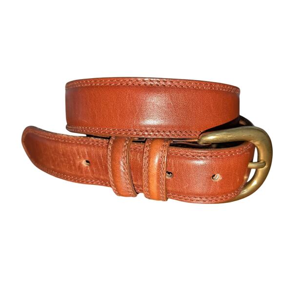 Amanda Smith Accessories - Womens Amanda Smith Genuine Leather Belt Brown Rounded Brass Buckle Size M
